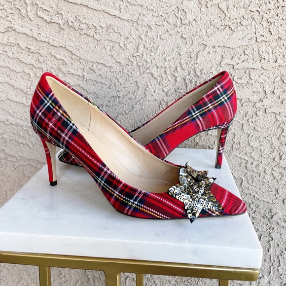 J. CREW COLLECTION Tartan Plaid Silver Sequin Star Pointy Toe Lucie Pumps Heels - Picture 2 of 13